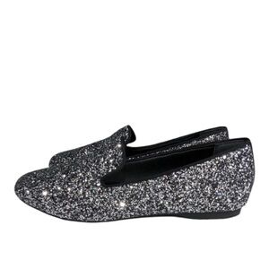 Birdies Starling loafer flats gunmetal silver glitter sparkle shiny shoes size 8